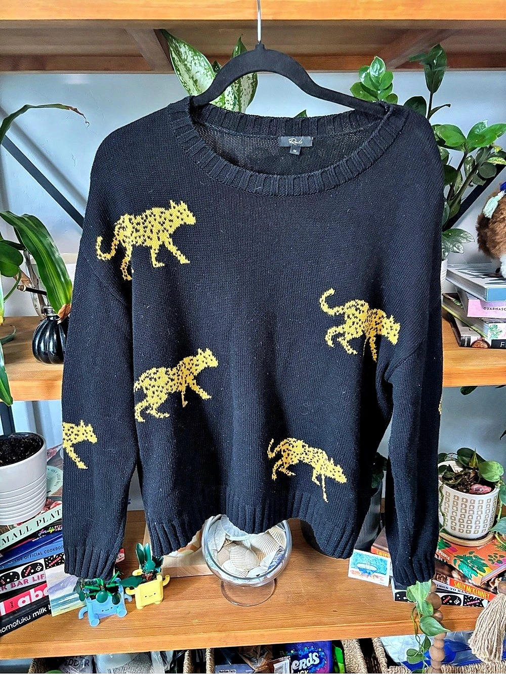 Rails Perci Intarsia Leopard Sweater Black & Yellow Medium